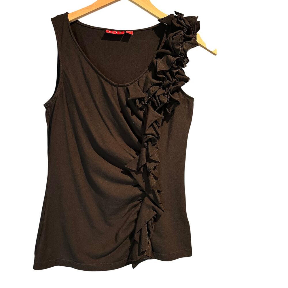 Elle Size Small Boho Whimsygoth Black Knit Top Ruffle Shoulder Minimalist